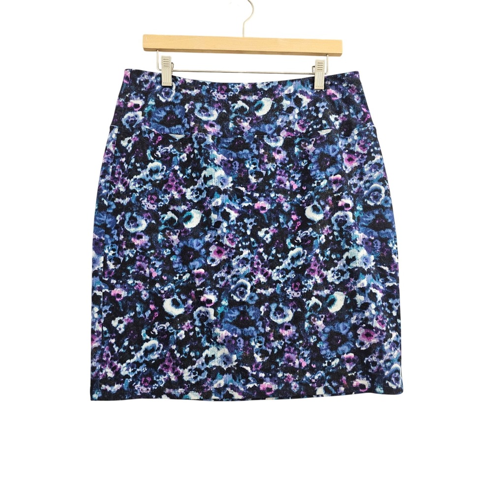 J. Jill Pencil Skirt Womens Medium Blue Purple Abstract Floral Wearever Stretch